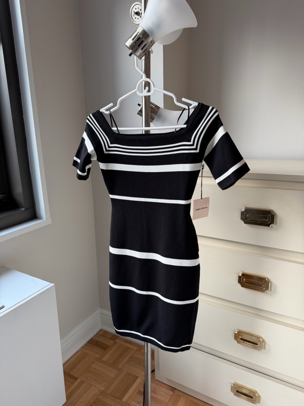 Super Down (Revolve) Black & White Striped Knit Sheath Dress